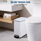 Slim Stainless Steel Kitchen Trash Can, Step-On Pedal with Soft Close Lid - Removable Inner Bucket - Narrow Rectangular Waste Bin - Home, Office