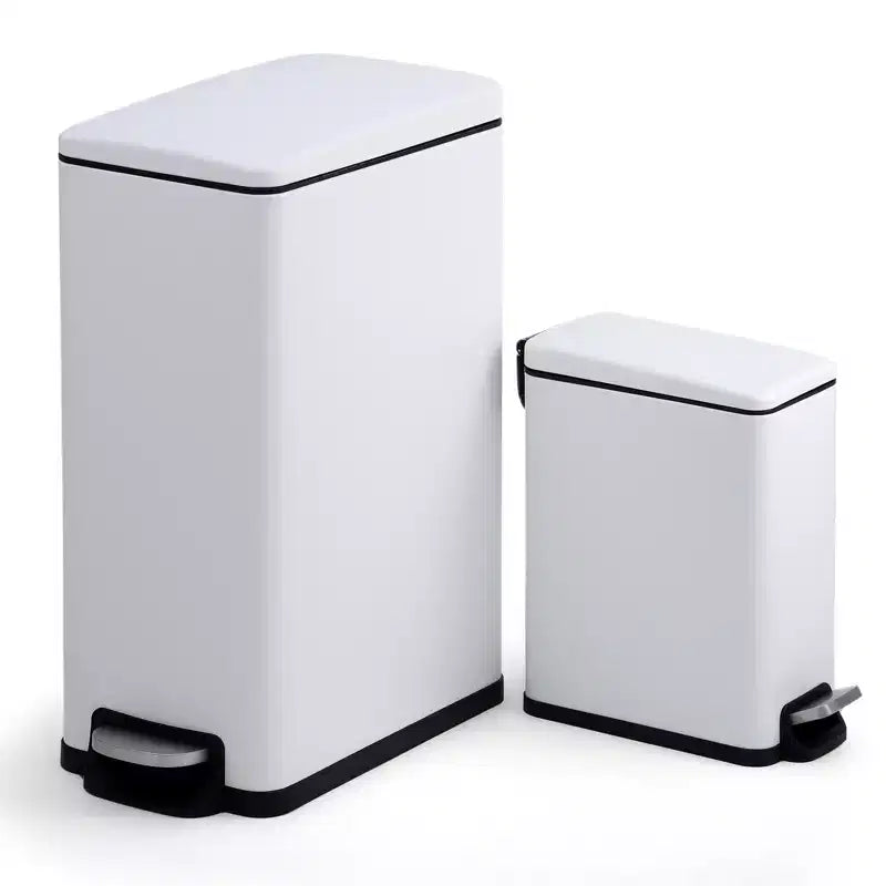 Slim Stainless Steel Kitchen Trash Can, Step-On Pedal with Soft Close Lid - Removable Inner Bucket - Narrow Rectangular Waste Bin - Home, Office