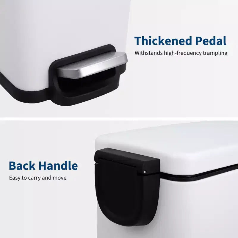 Slim Stainless Steel Kitchen Trash Can, Step-On Pedal with Soft Close Lid - Removable Inner Bucket - Narrow Rectangular Waste Bin - Home, Office