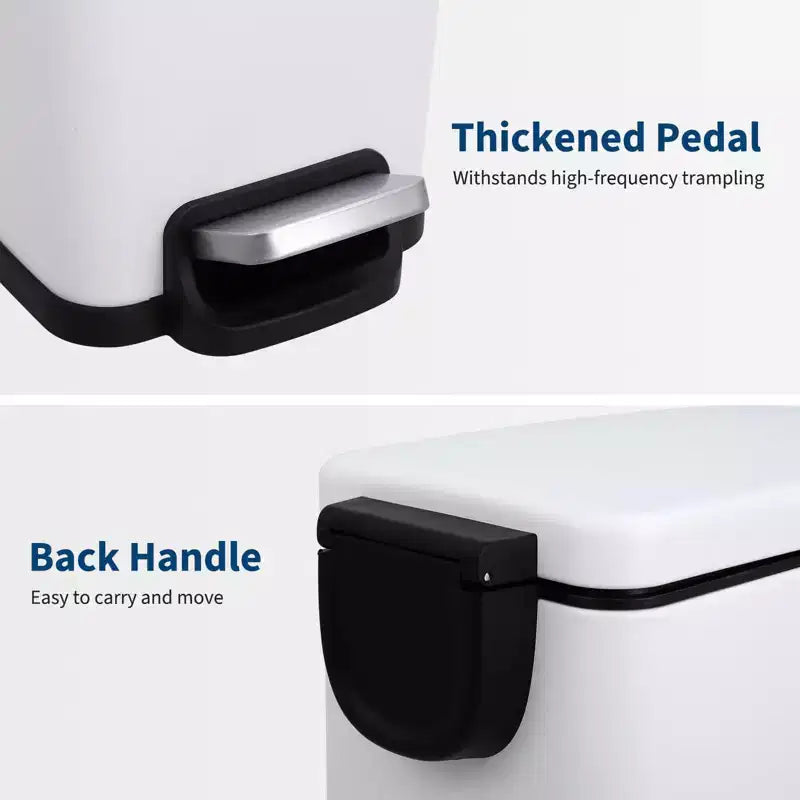 Slim Stainless Steel Kitchen Trash Can, Step-On Pedal with Soft Close Lid - Removable Inner Bucket - Narrow Rectangular Waste Bin - Home, Office