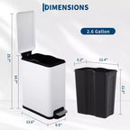 Slim Stainless Steel Kitchen Trash Can, Step-On Pedal with Soft Close Lid - Removable Inner Bucket - Narrow Rectangular Waste Bin - Home, Office