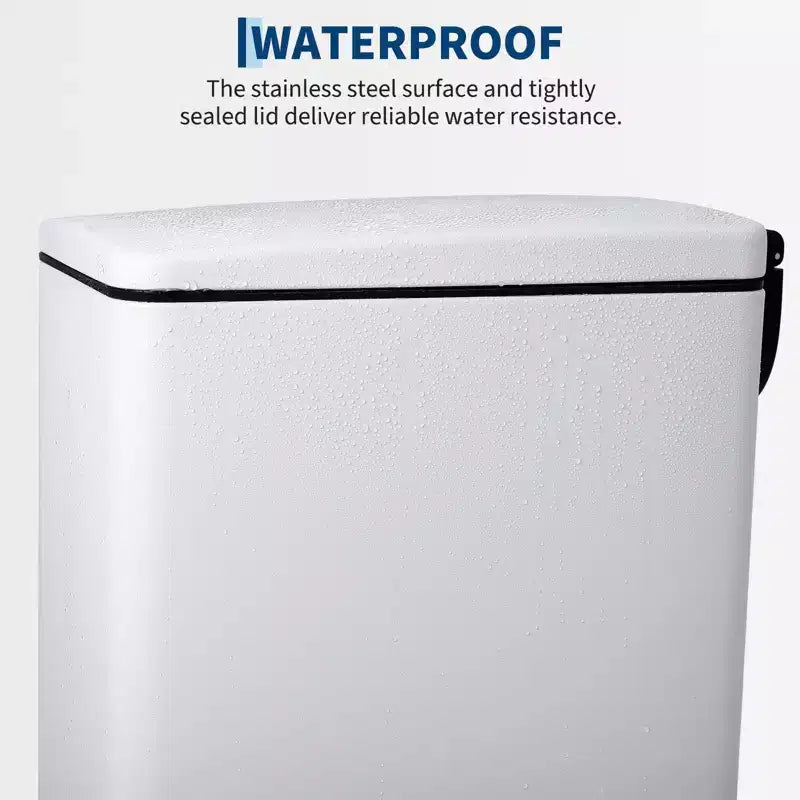 Slim Stainless Steel Kitchen Trash Can, Step-On Pedal with Soft Close Lid - Removable Inner Bucket - Narrow Rectangular Waste Bin - Home, Office