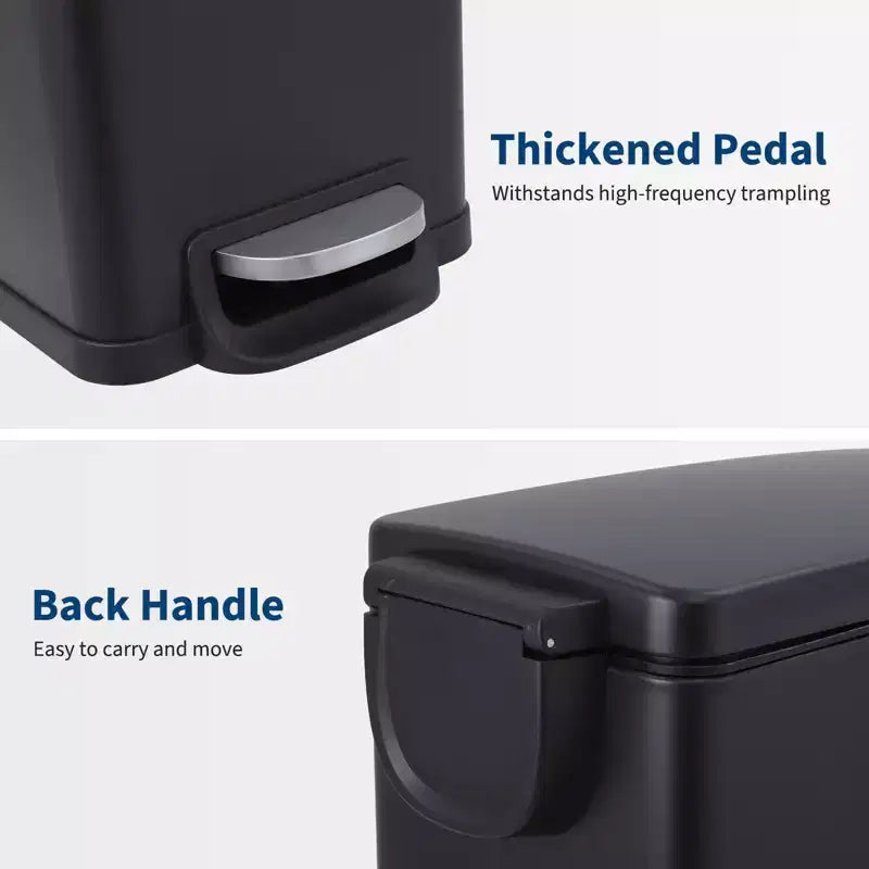 Slim Stainless Steel Kitchen Trash Can, Step-On Pedal with Soft Close Lid - Removable Inner Bucket - Narrow Rectangular Waste Bin - Home, Office