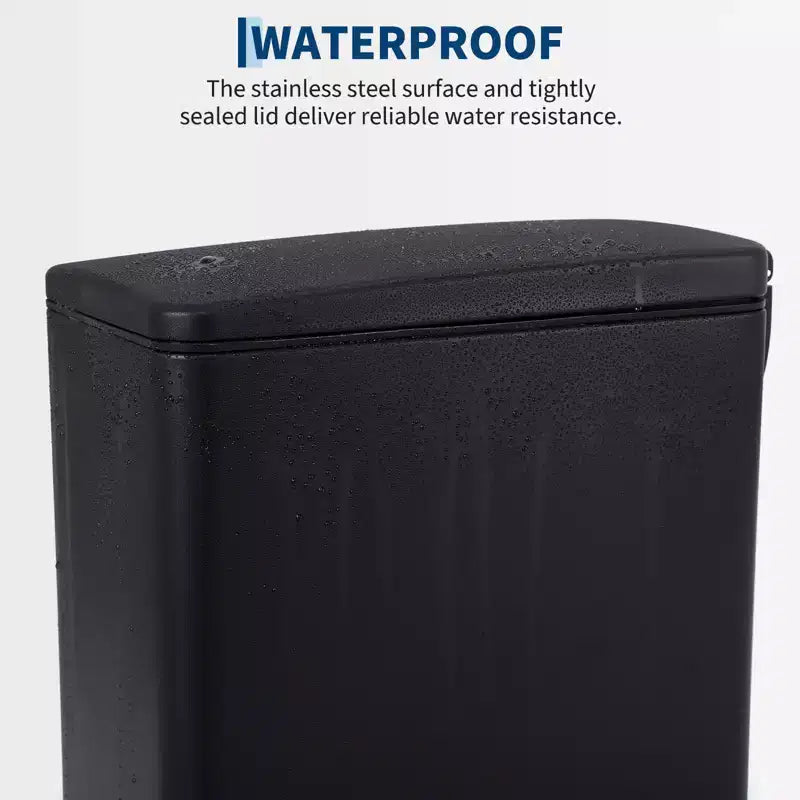 Slim Stainless Steel Kitchen Trash Can, Step-On Pedal with Soft Close Lid - Removable Inner Bucket - Narrow Rectangular Waste Bin - Home, Office