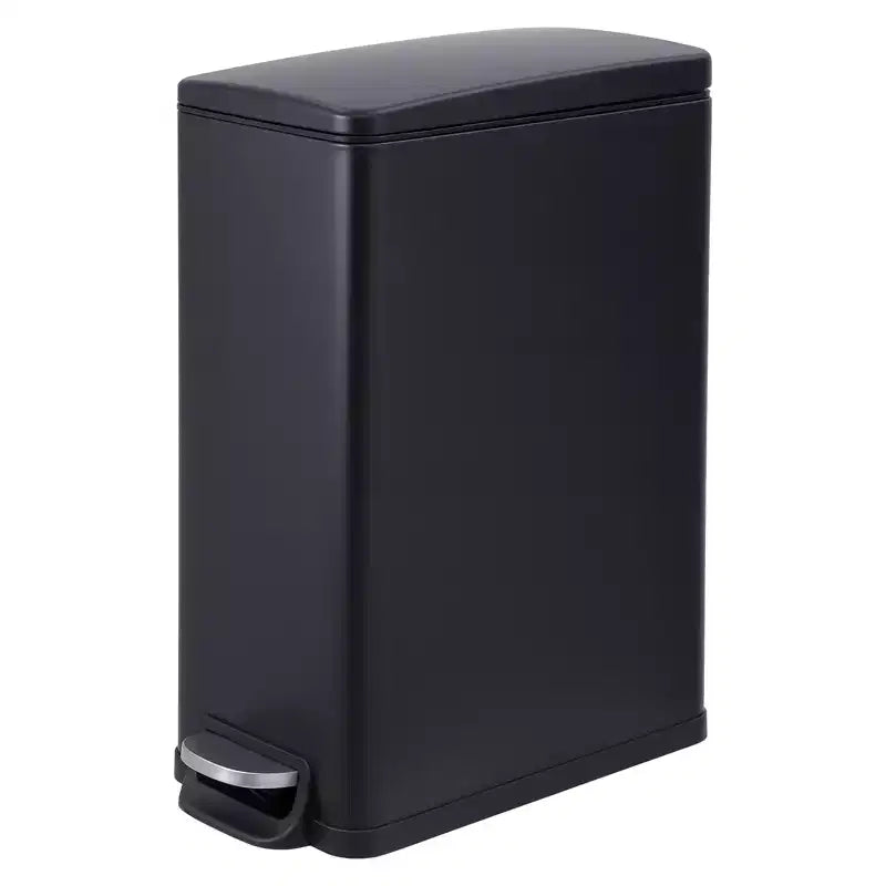 Slim Stainless Steel Kitchen Trash Can, Step-On Pedal with Soft Close Lid - Removable Inner Bucket - Narrow Rectangular Waste Bin - Home, Office
