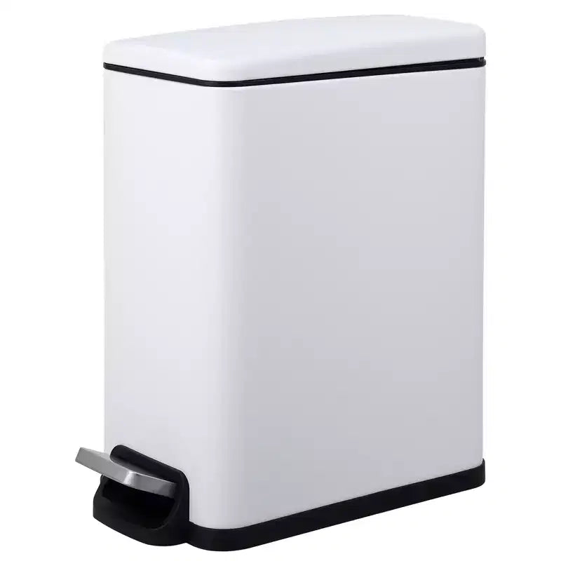Slim Stainless Steel Kitchen Trash Can, Step-On Pedal with Soft Close Lid - Removable Inner Bucket - Narrow Rectangular Waste Bin - Home, Office