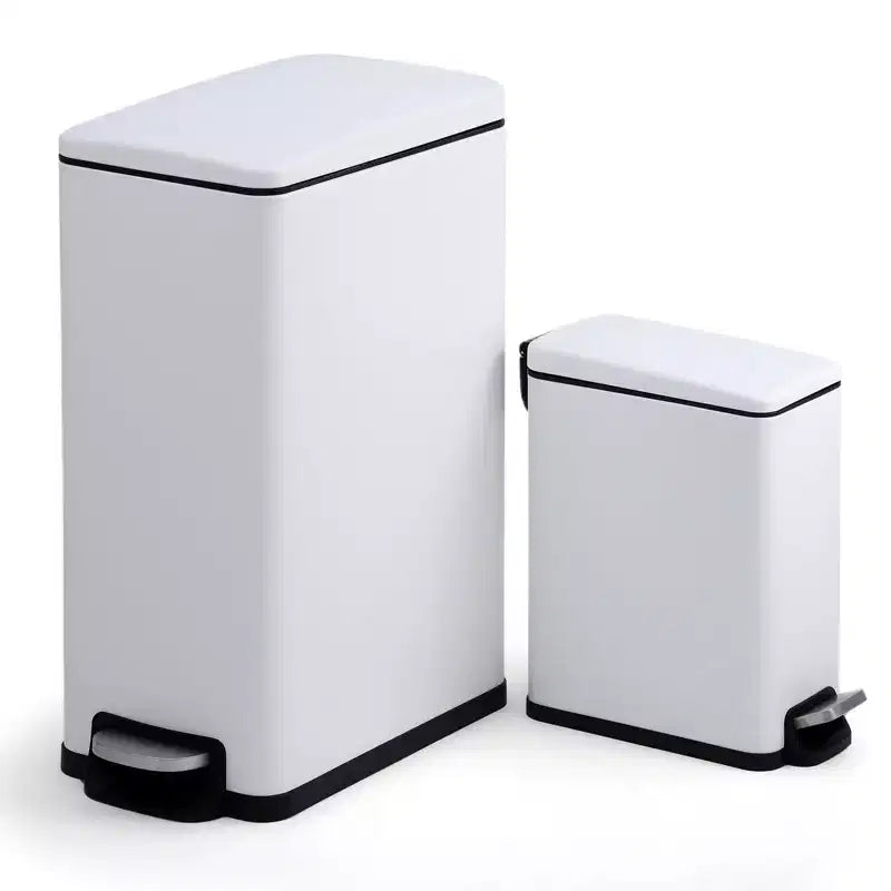 Slim Stainless Steel Kitchen Trash Can, Step-On Pedal with Soft Close Lid - Removable Inner Bucket - Narrow Rectangular Waste Bin - Home, Office