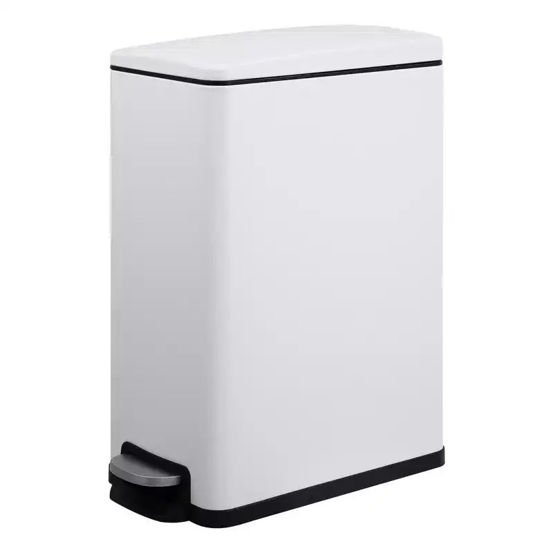 Slim Stainless Steel Kitchen Trash Can, Step-On Pedal with Soft Close Lid - Removable Inner Bucket - Narrow Rectangular Waste Bin - Home, Office