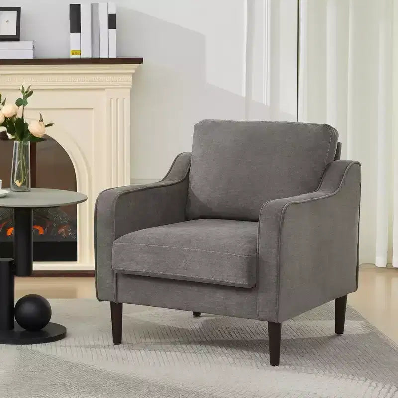 Mid-Century Linen Accent Reading Chair for Living Room/Bedroom, Comfy Single Armchair for Small Spaces