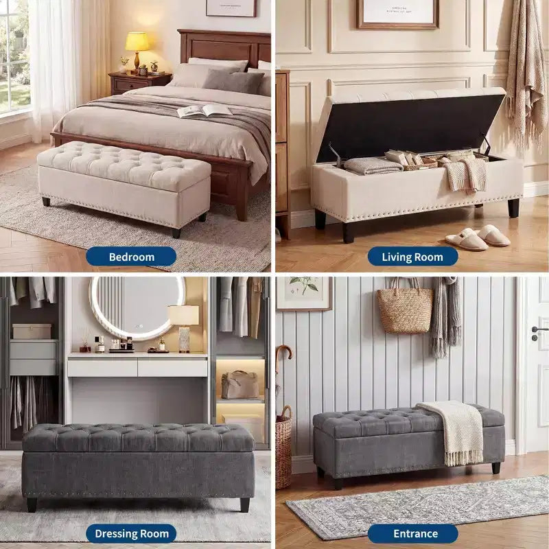 51 Extra Large Storage Ottoman Bench, 660lbs Heavy Duty End of Bed Chest w/ Tufted Upholstery & Safety Hinge for Bedroom, Entryway & Living Room