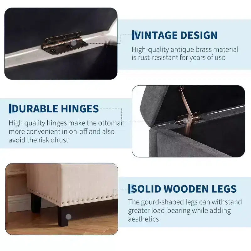 51 Extra Large Storage Ottoman Bench, 660lbs Heavy Duty End of Bed Chest w/ Tufted Upholstery & Safety Hinge for Bedroom, Entryway & Living Room