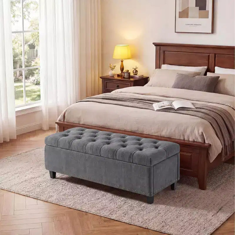 51 Extra Large Storage Ottoman Bench, 660lbs Heavy Duty End of Bed Chest w/ Tufted Upholstery & Safety Hinge for Bedroom, Entryway & Living Room