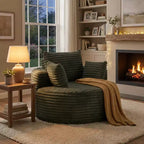 FurnitureR Round Lounge Chair, Corduroy Upholstered Accent Chair with Deep Seat, Modern Comfy Single Sofa for Living Room Bedroom Apartment