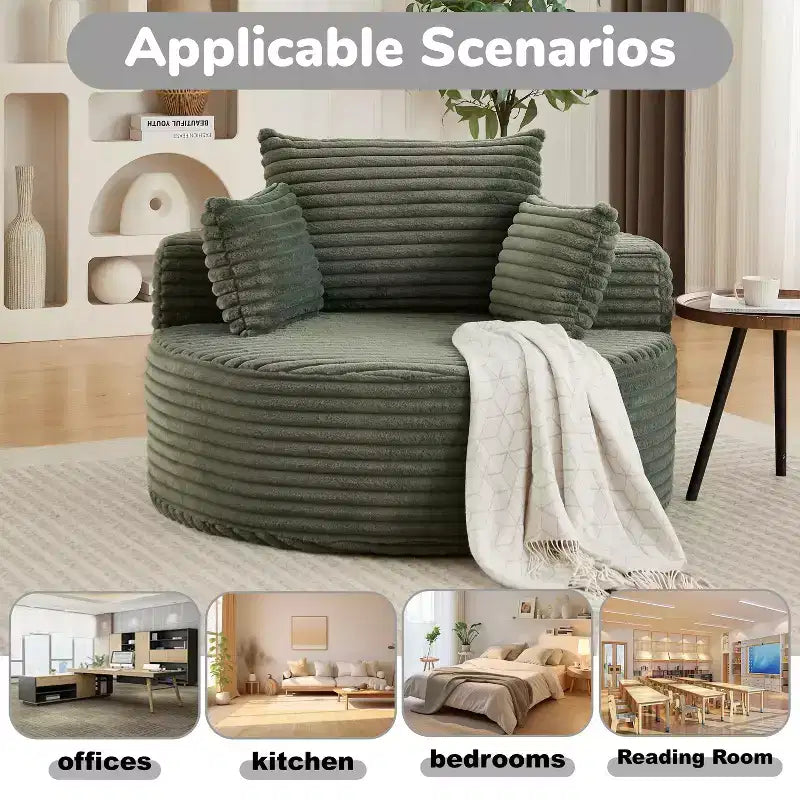 FurnitureR Round Lounge Chair, Corduroy Upholstered Accent Chair with Deep Seat, Modern Comfy Single Sofa for Living Room Bedroom Apartment