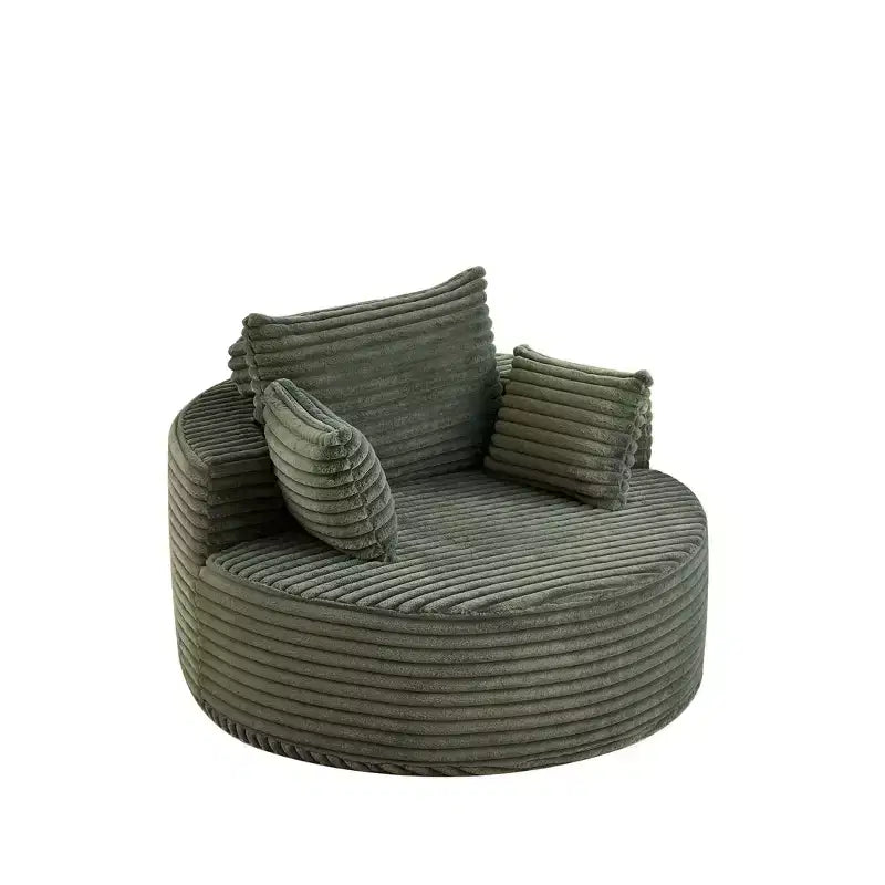 FurnitureR Round Lounge Chair, Corduroy Upholstered Accent Chair with Deep Seat, Modern Comfy Single Sofa for Living Room Bedroom Apartment