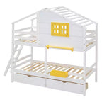 Luxystar Twin over Twin House Bunk Bed with 2 Drawers, Storage Shelves and Window