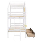 Luxystar Twin over Twin House Bunk Bed with 2 Drawers, Storage Shelves and Window