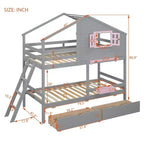 Luxystar Twin over Twin House Bunk Bed with 2 Drawers, Storage Shelves and Window