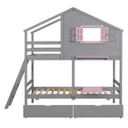 Luxystar Twin over Twin House Bunk Bed with 2 Drawers, Storage Shelves and Window