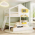 Luxystar Twin over Twin House Bunk Bed with 2 Drawers, Storage Shelves and Window