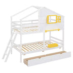 Luxystar Twin over Twin House Bunk Bed with 2 Drawers, Storage Shelves and Window