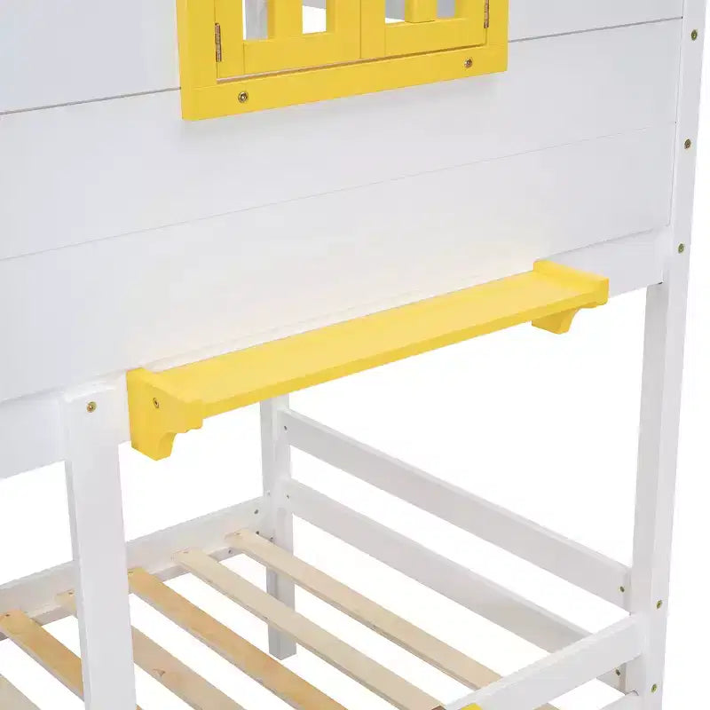 Luxystar Twin over Twin House Bunk Bed with 2 Drawers, Storage Shelves and Window