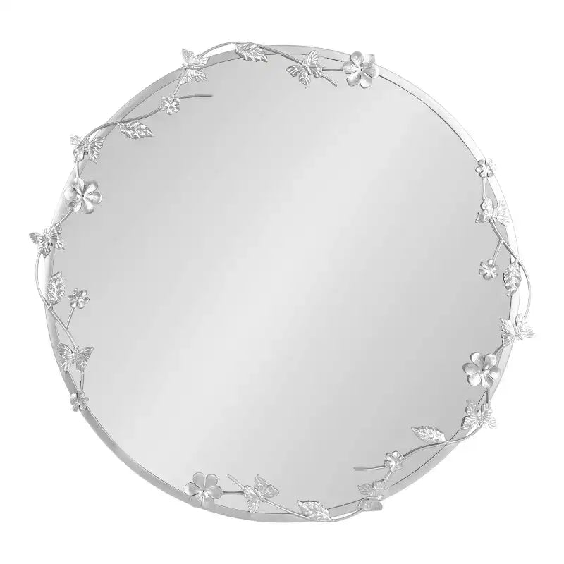 Kate and Laurel Rosella Floral Wall Mirror Metal, Silver, 26x26