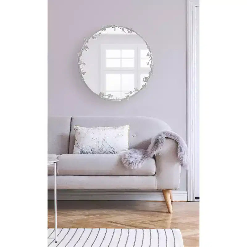 Kate and Laurel Rosella Floral Wall Mirror Metal, Silver, 26x26