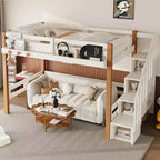 GDFStudio Letto a soppalco moderno Landy con gancio appendiabiti, mensole e spazio sottostante