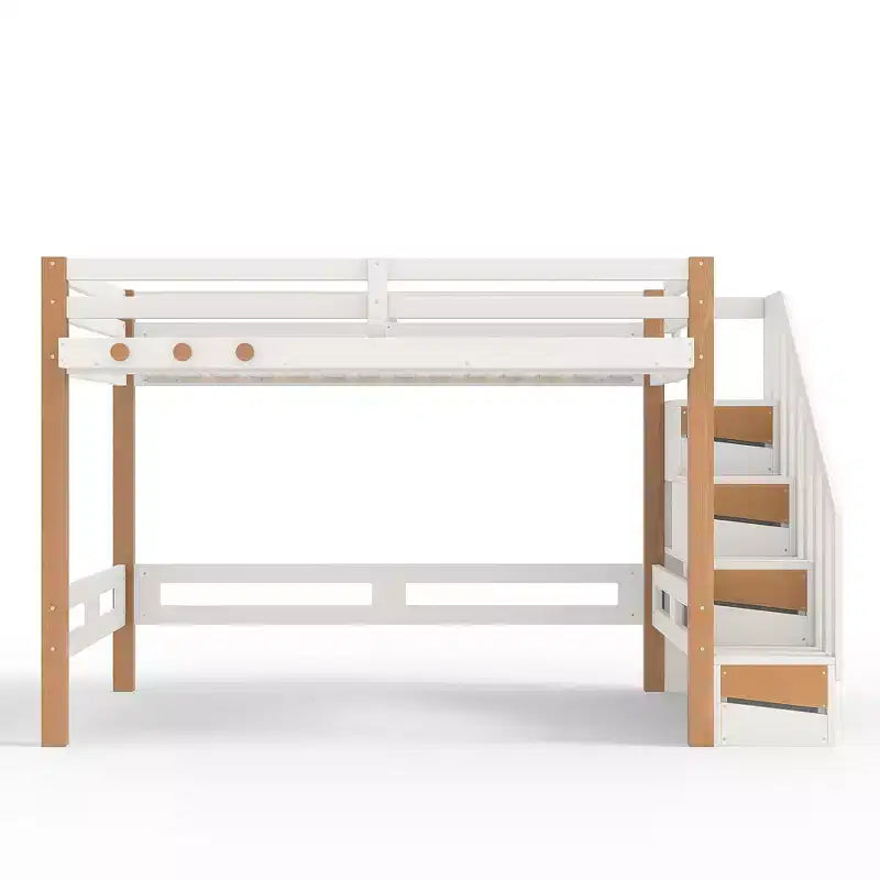 GDFStudio Letto a soppalco moderno Landy con gancio appendiabiti, mensole e spazio sottostante