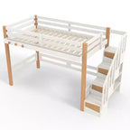 GDFStudio Letto a soppalco moderno Landy con gancio appendiabiti, mensole e spazio sottostante