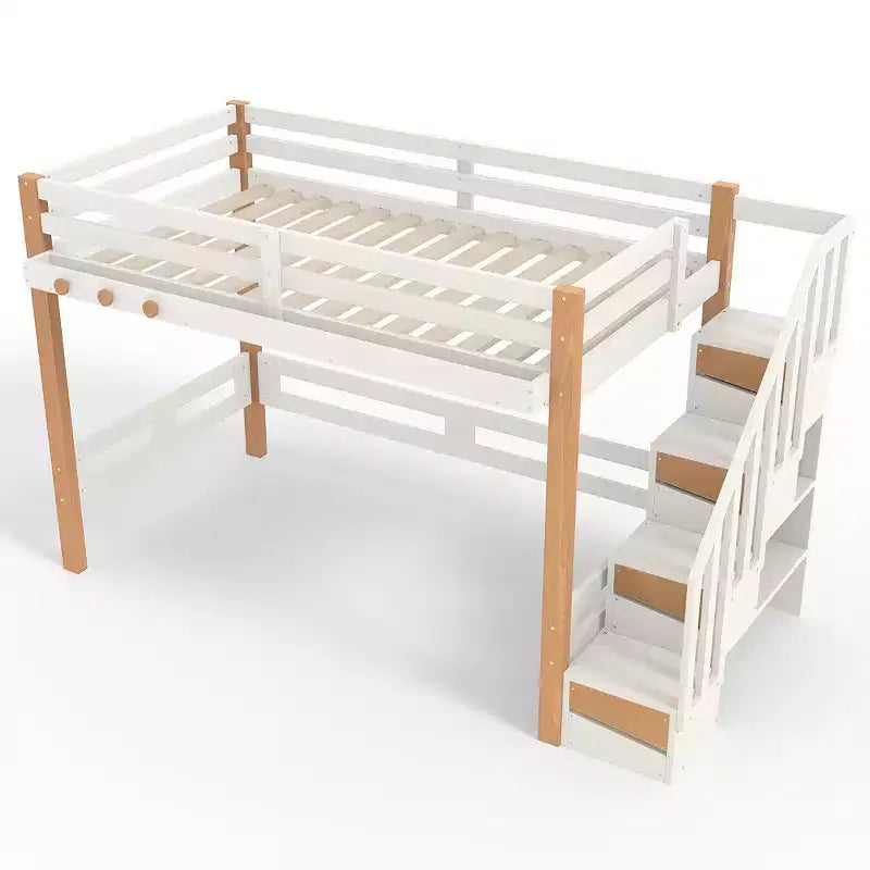GDFStudio Letto a soppalco moderno Landy con gancio appendiabiti, mensole e spazio sottostante
