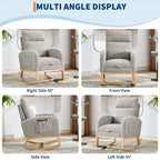 Teddy Upholstered Nursery Rocking Chair, 300lbs Wood Glider w/ High Backrest & 2 Side Pockets, Comfy Accent Rocker for Bedroom & Living Room