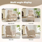 Teddy Upholstered Nursery Rocking Chair, 300lbs Wood Glider w/ High Backrest & 2 Side Pockets, Comfy Accent Rocker for Bedroom & Living Room