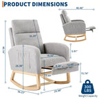 Teddy Upholstered Nursery Rocking Chair, 300lbs Wood Glider w/ High Backrest & 2 Side Pockets, Comfy Accent Rocker for Bedroom & Living Room