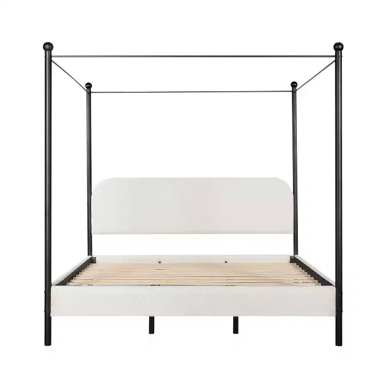 Christopher Knight Home Roman Modern Iron and Wood Boucle Upholstered Canopy Bed Frame with Curved Headboard