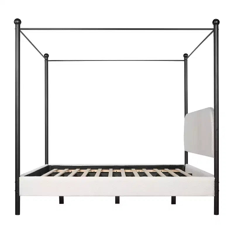 Christopher Knight Home Roman Modern Iron and Wood Boucle Upholstered Canopy Bed Frame with Curved Headboard
