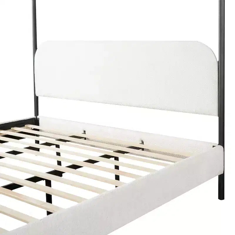 Christopher Knight Home Roman Modern Iron and Wood Boucle Upholstered Canopy Bed Frame with Curved Headboard