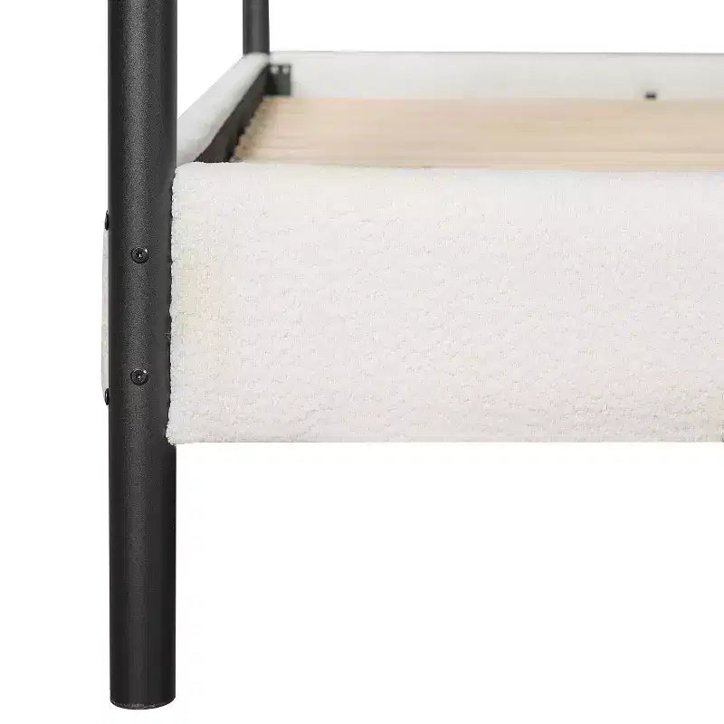 Christopher Knight Home Roman Modern Iron and Wood Boucle Upholstered Canopy Bed Frame with Curved Headboard