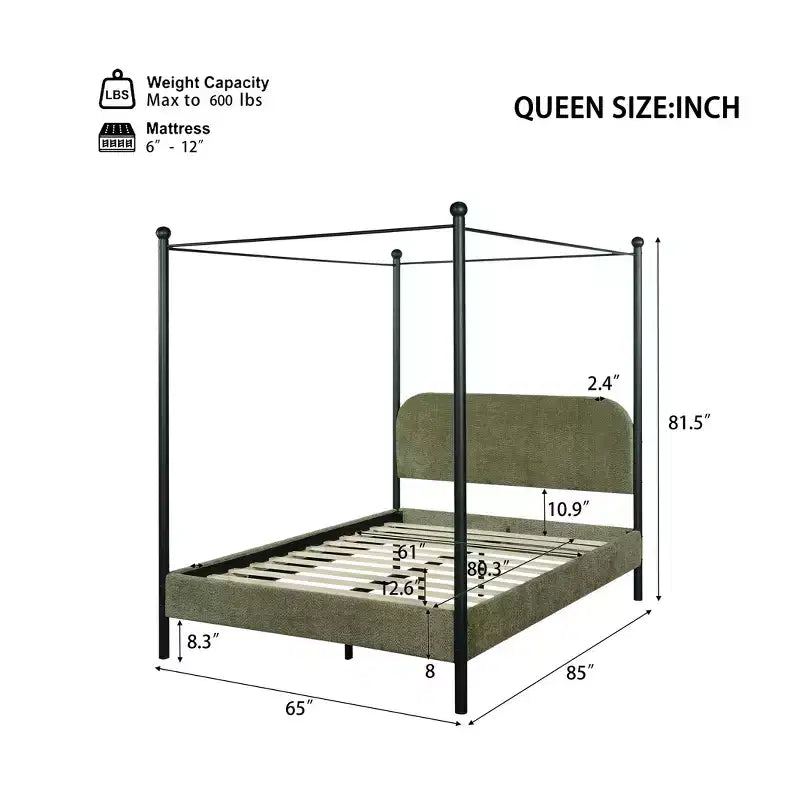 Christopher Knight Home Roman Modern Iron and Wood Boucle Upholstered Canopy Bed Frame with Curved Headboard