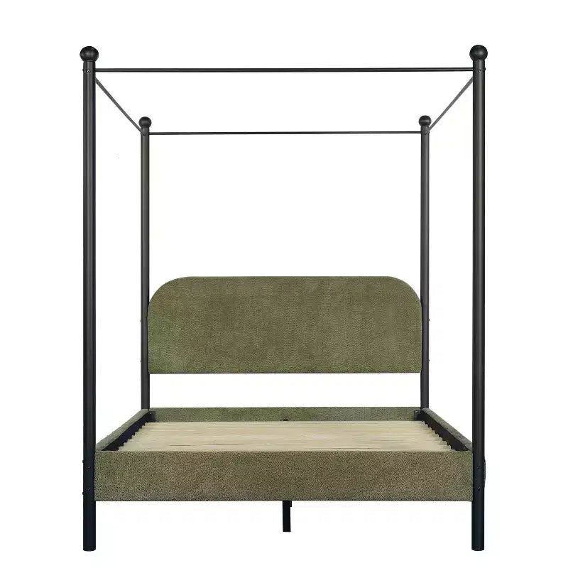 Christopher Knight Home Roman Modern Iron and Wood Boucle Upholstered Canopy Bed Frame with Curved Headboard