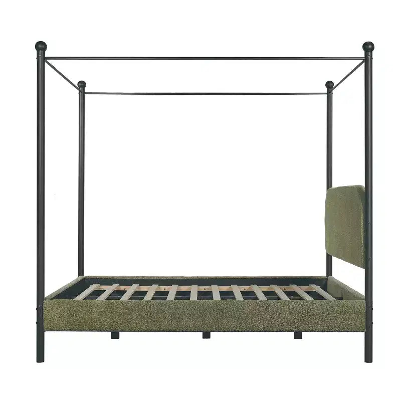 Christopher Knight Home Roman Modern Iron and Wood Boucle Upholstered Canopy Bed Frame with Curved Headboard