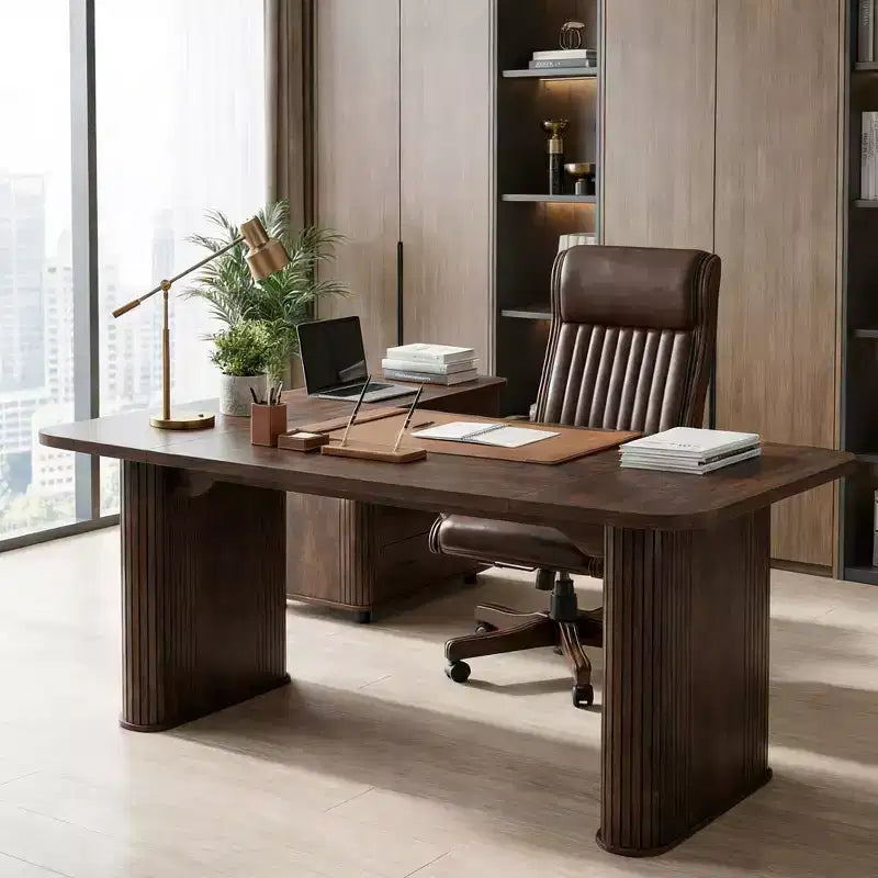 Spacious 62 Modern Dining Table for 6-8  Rectangular Black Walnut Tabletop  Sturdy Pedestal Legs  Ideal for Kitchen, Dining Room, or Conference