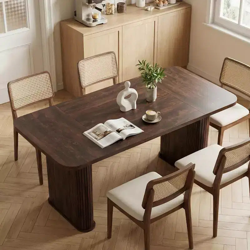 Spacious 62 Modern Dining Table for 6-8  Rectangular Black Walnut Tabletop  Sturdy Pedestal Legs  Ideal for Kitchen, Dining Room, or Conference