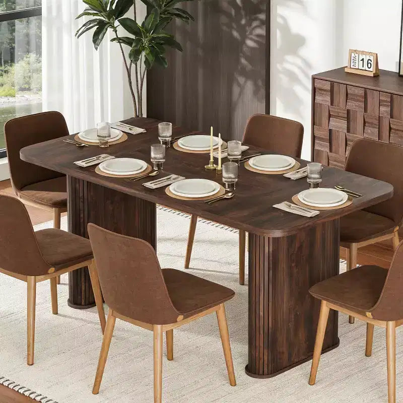 Spacious 62 Modern Dining Table for 6-8  Rectangular Black Walnut Tabletop  Sturdy Pedestal Legs  Ideal for Kitchen, Dining Room, or Conference