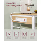 VASAGLE Kitchen Island with Power Strip, Microwave Oven Stand, Baker's Rack with 3 Open Shelves, 6 Hooks, Metal Frame, Goldean Oak and White