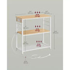 VASAGLE Kitchen Island with Power Strip, Microwave Oven Stand, Baker's Rack with 3 Open Shelves, 6 Hooks, Metal Frame, Goldean Oak and White
