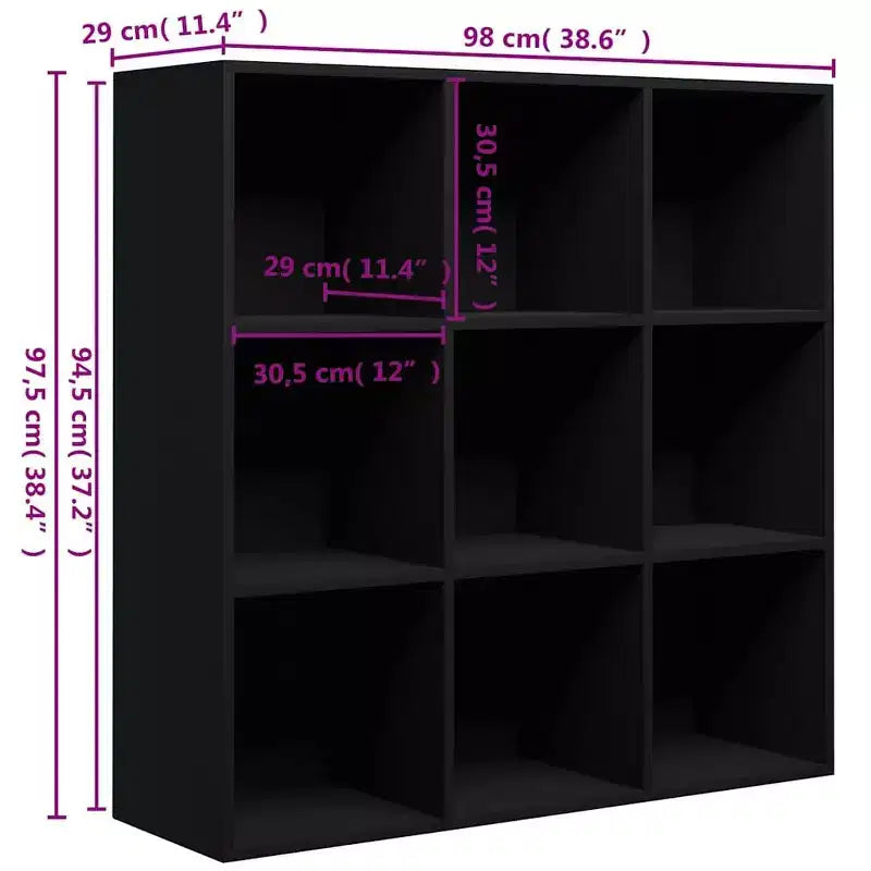 vidaXL Bookcase Black Engineered wood Medium Bookcase Rectangular