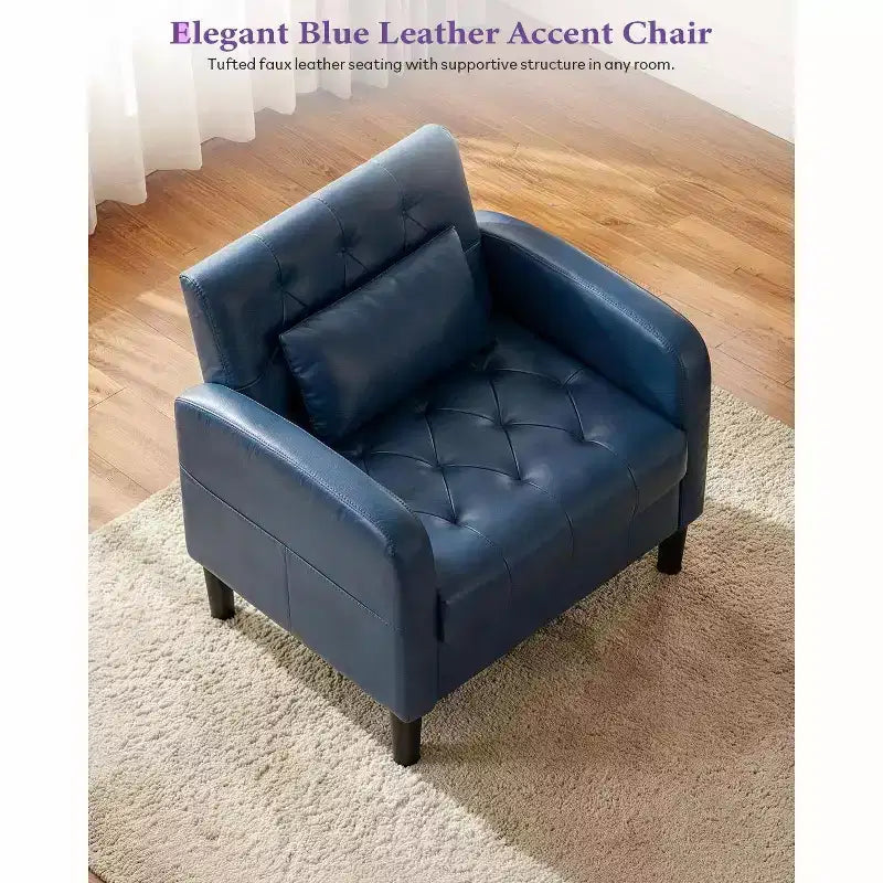 TYBOATLE Mid-Century Faux Leather Accent Chair with Hidden Storage, Tufted Armchair with Side Pockets & Lumbar Pillow for Living Room Office