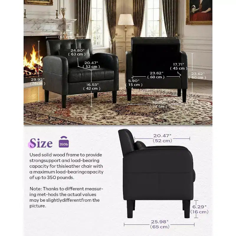 TYBOATLE Mid-Century Faux Leather Accent Chair with Hidden Storage, Tufted Armchair with Side Pockets & Lumbar Pillow for Living Room Office